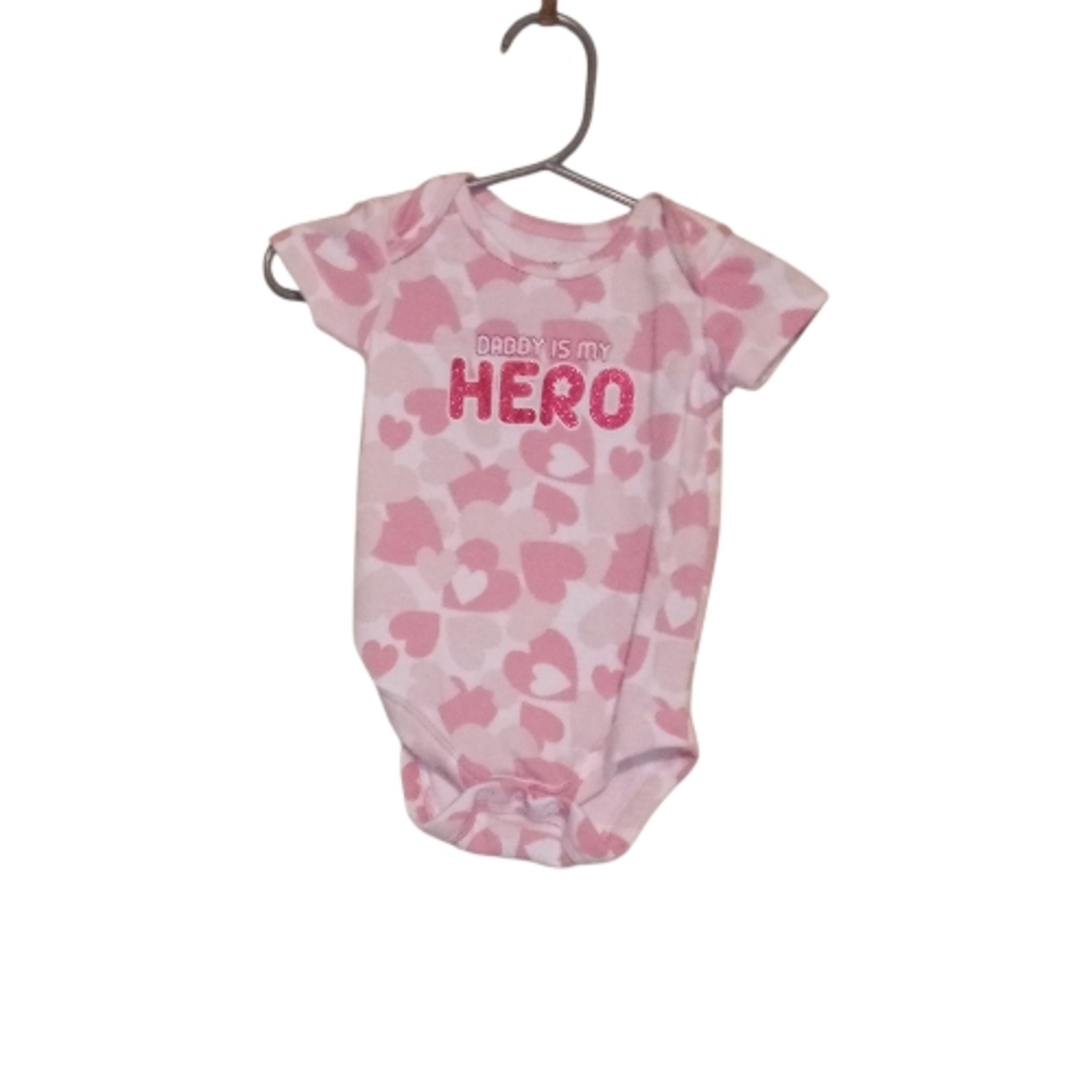 Baby Essentials Pink Heart Print Baby Bodysuit Onesie Size 0-3 Months!